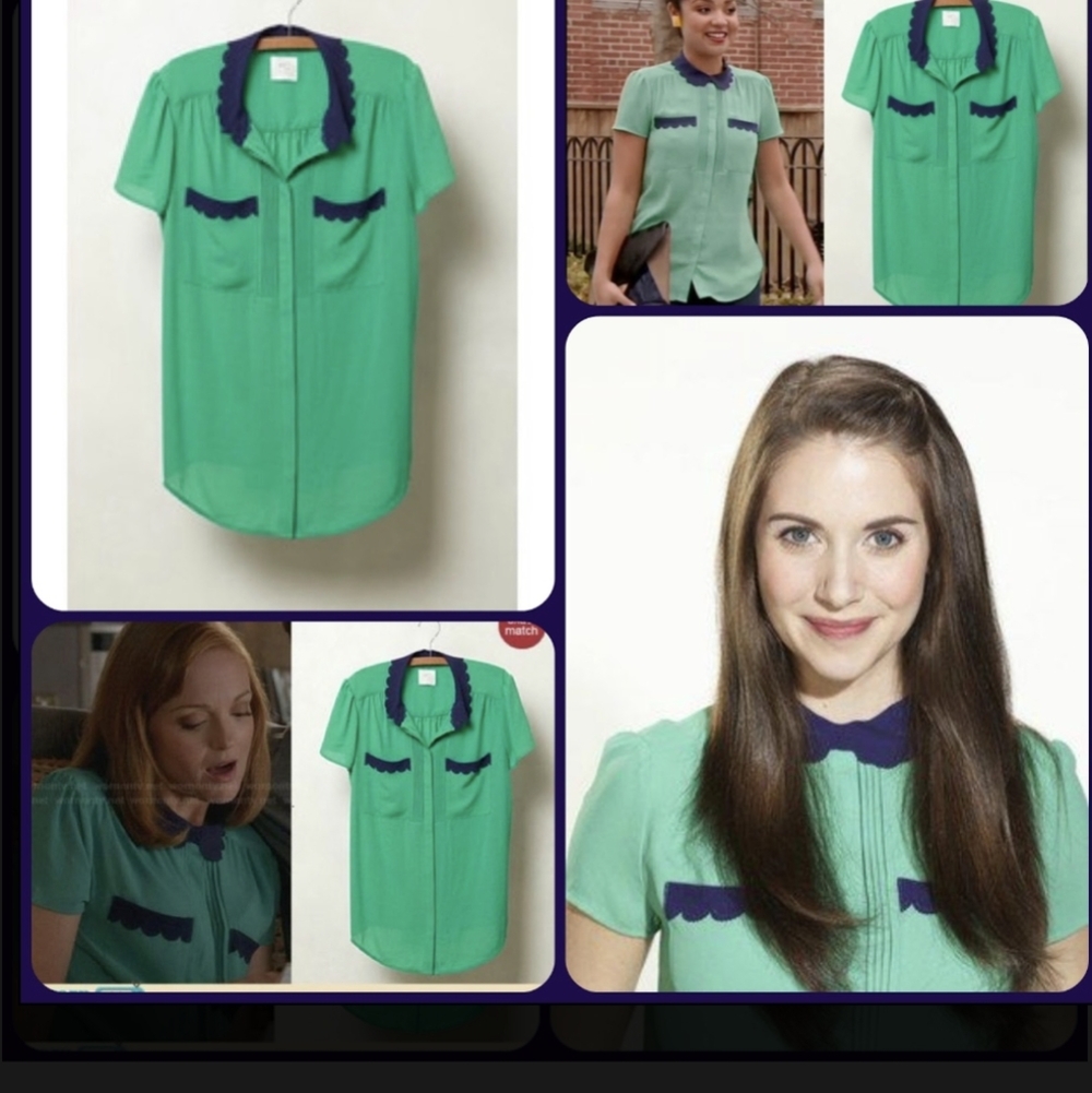 Anthropologie HD in Paris Laser Cut Scalloped Top  - Picture 3 of 5